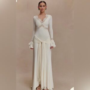 Meshki Ivory Long Sleeve Lace-Trim Maxi Dress